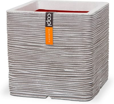 Capi Europe - Bloempot vierkant Rib NL - 50x50 - Ivoor - Opening Ø42 - Bloempot voor binnen en buiten - Levenslang garantie - Breukbestendig - 100% Recyclebaar - CO2 Neutraal geproduceerd - KOFI904