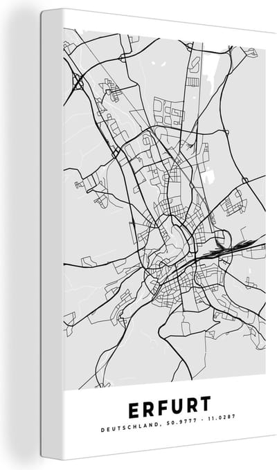 Canvas Schilderij Plattegrond - Erfurt - Kaart - Stadskaart - Duitsland - 20x30 cm - Wanddecoratie