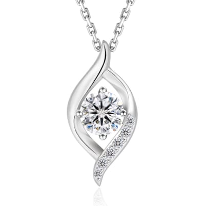 Selevie Zilveren druppelvormige pendant ketting met ronde Moissanite – 925 Sterling Zilver met Moissanite Steen | Elegant en Tijdloos Sieraad - heart necklace