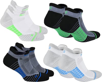Norfolk Anti-Blaren Sportsokken - 4 Paar - Naadloze Hardloopsokken & Tennissokken - Zone Demping - Maat 39-42 - Zwart/Wit - Cheetah LC