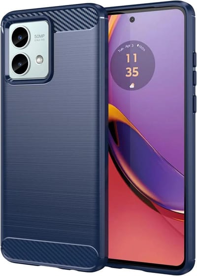 Geborsteld TPU Hoesje Geschikt voor Motorola Moto G84 | Beschermhoes | Back Cover | Flexibel TPU | Stijlvol Carbon | Dun | Blauw