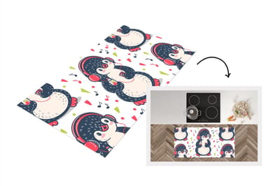 Keukenloper - Loper keuken - Pinguïn - Muziek - Koptelefoon - Kinderen - Patroon - 120x60 cm - Keukenloper vinyl
