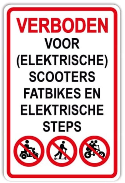 Bord Verboden voor scooters, fatbikes en steps - Weerbestendig Aluminium - 40x60 cm - Bevestiging: Zonder bevestiging (alleen het bord)