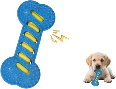Daity Een interactief kauwspeeltje voor honden met geluid, gemaakt van duurzaam en bijtbestendig TPR-materiaal. Het kan gebruikt worden om de tanden van uw hond te reinigen en te trainen, waardoor het een ideaal speeltje is. (Blauw)