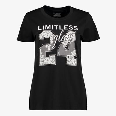TwoDay dames T-shirt met kanten opdruk zwart - Maat XS