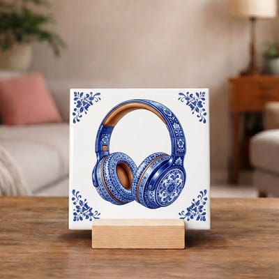 Delftsblauw Tegeltje 11x11 Koptelefoon – Origineel Cadeau voor Muziekliefhebber
