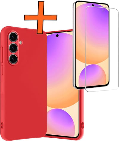 Hoes - Met Screenprotector - Geschikt voor Samsung Galaxy S24 FE - Sterk & Shockproof - Back Cover - Siliconen Case - Telefoon Hoes - Rood