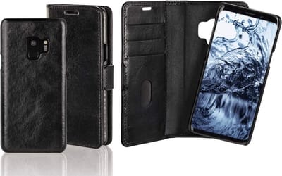 Echt leren 2-in-1 boekje + hoes zwart voor Samsung Galaxy S9