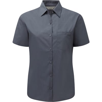 Russell Collectie Dames/Dames Korte Mouwen Poly-Katoen Easy Care Poplin Shirt (Konvooi Grijs)