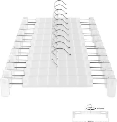 Set van 10 - Kledinghangers - Broekhangers - Naadloze broekclips - Opbergclips - Zachte rubberen bescherming - Voorzien van 360° draaibare haken en verstelbare clips - Geschikt voor broeken, jassen, jeans, enz. - 29*14 cm (L*H) - Transparant