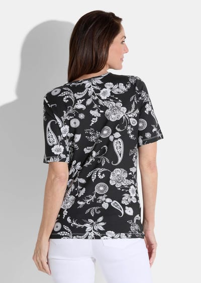 Shirt met bloemenmotief - zwart / wit / gedess. - Gr. 38 van Goldner Fashion