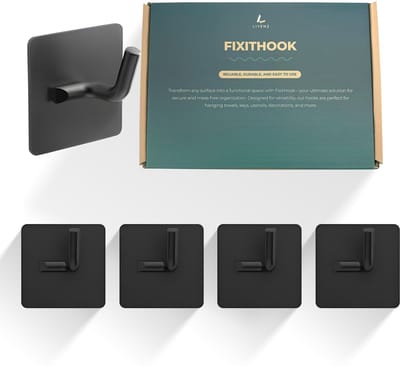 LIYENZ® Zelfklevende Handdoekhaakjes 4 Stuks - zwart - RVS - Zonder Boren - Badkamer & Keuken
