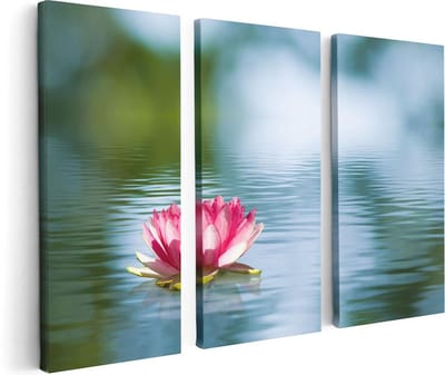 Artaza Canvas Schilderij Drieluik Roze Lotusbloem Op Het Water - 120x80 - Foto Op Canvas - Canvas Print