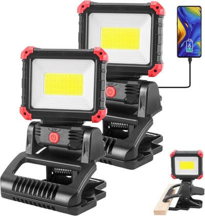 LED Oplaadbare Werklamp met Klem - 2Pack 850LM COB Magnetische Werklamp met 3 Verlichtingsstanden - 270° & 180° Rotatie - Waterdicht - Geschikt voor BBQ - Werkplek - Werkplaats - Autoreparatie