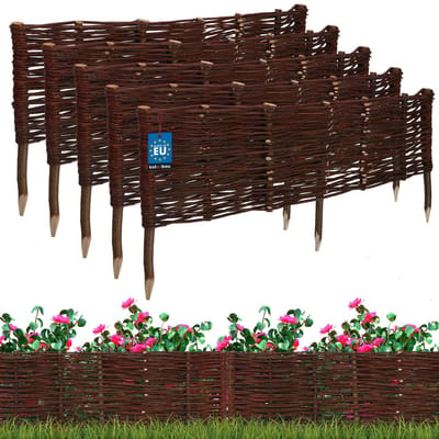 KOTARBAU® 5 st Bloembedrand, Wilgenhouten Hek, Beeteinfassing, 100 x 30 cm, Bruin, Tuinafscheiding, Houten Tuinhek, Schapenhek