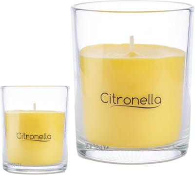 Set van 2 citronella geurkaarsen in glas van plantaarder was - 8,5 x 7 cm - 28 branduren - muggenwerend