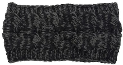 SilverAndCoco® - Winter Haarband Dikke Warme Fluffy Elastische Hoofdband Gedraaid Wol / Grijze Zwarte Geribbelde Wollen Brede Haarbanden Dames / Zachte Warme Bonten Elastische Meisjes Knoop Breed - Grijs / Zwart