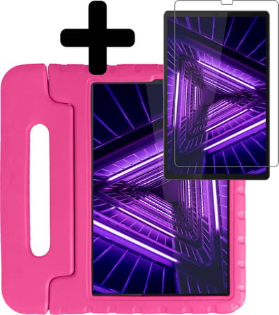 Hoes - Geschikt voor Lenovo Tab M10 FHD Plus (2e / 2nd Generatie) - Met Screenprotector - Kinderhoes Shockproof Bumper - Kidsproof Case - Tablet Hoesje - Kinder Hoesje Cover - Roze