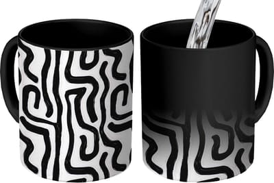 Magische Mok - Foto op Warmte Mokken - Koffiemok - Modern - Lijnen - Zwart - Magic Mok - Beker - 350 ML - Theemok