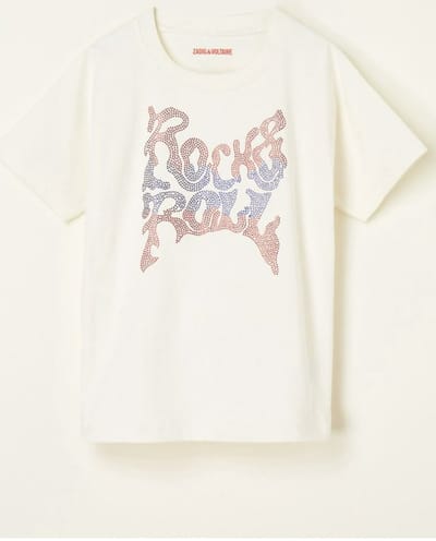 Zadig&Voltaire Kids Rock & Roll T-shirt met strass - Gebroken Wit - Maat 134