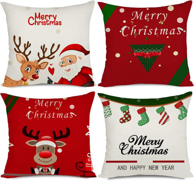 Set van 4 Kerst Kussenhoezen 40x40 cm, Decoratieve Kussens met Merry Christmas Motief voor Bank en Stoelen