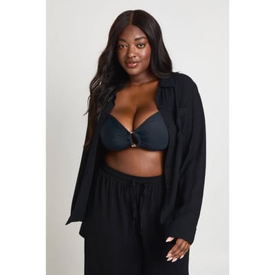 boohoo Dames Plus Essentials Oversized Linnen-look Shirt | Zwart | Maat: 44