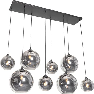QAZQA sandra - Art Deco Dimbare LED Smart Grote hanglamp incl. wifi met Dimmer voor boven de eettafel | in eetkamer - 8 lichts - L 140 cm - Zwart - Woonkamer | Slaapkamer | Keuken