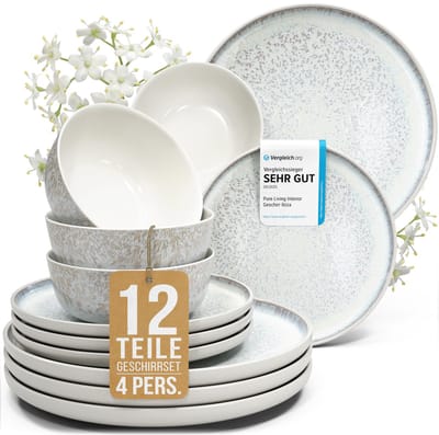 Pure Living Ibiza Light 12-Delig Serviesset - Beige - Krasbestendig Aardewerk - 4 Personen - Magnetronbestendig