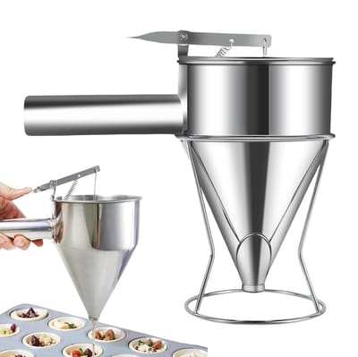 Deegdispenser - Beslagverdeler Trechter - Bakken en Desserts - Roestvrijstalen Zuiger - 1200 ml - Zilverkleurig