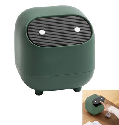 Mini-prullenbak met deksel - Leuke prullenbak voor op het bureau - Kleine prullenbak - Heeft pootjes aan de onderkant - Gemakkelijk te gebruiken - Perfect voor op het badkamermeubel, bureau, kantoor of salontafel - Groen