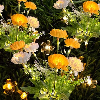 3 stuks solar sneeuwlotus verlichting - 21 bloemen - geel - waterdicht - automatisch aan/uit - voor tuin, looppad, terras en begraafplaats decoratie