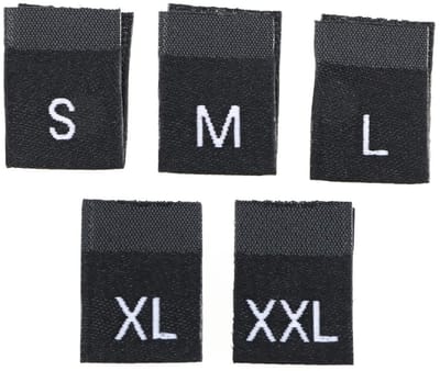 Dailygoods- Kledinglabels Geborduurd - 500Pcs - Maatlabels S/M/L/XL/XXL - Polyester - Zwart - 35mm x 12mm