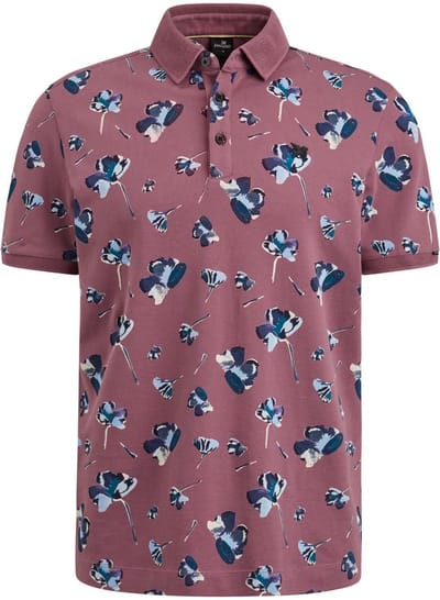Vanguard - Poloshirt Piqué Bloemen Donkerroze - Modern-fit - Heren Poloshirt Maat L
