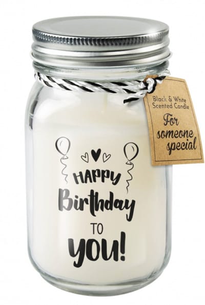 Kaars - Happy birthday to you! - Lichte vanille geur - In glazen pot - In cadeauverpakking met gekleurd lint