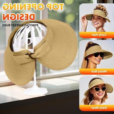 Vouwbare Zonnehoed voor Vrouwen met Brede Rand, Ideaal voor Zomer, Strand en Ponytail Bescherming