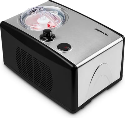 MEDION Ijsmachine met geïntegreerde compressor (ijsmaker & Yoghurtijsmaker, bevroren yoghurtmachine, 1,5 liter, 150 watt, MD 18387)