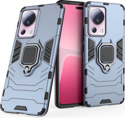 MobyDefend Hoesje - Geschikt voor Xiaomi 13 Lite - Dubbelgelaagde Pantsercase Met Standaard - Blauw