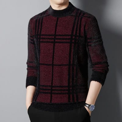 Heren Sneeuwmink Heren Niet-pillende Trui Winter Verdikt Warm Koreaanse Versie Semi-coltrui Onderlaag Gebreide Trui 3XL rood