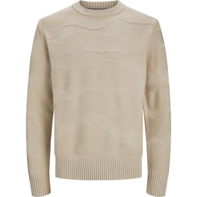 JACK & JONES Josh knit crew neck slim fit - heren pullover katoenmengsel met O-hals - beige - Maat: XXL