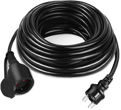 Froadp 10 m zwarte verlengkabel, stroomverlengkabel, eurostekker, Schuko stekker, verlenging, 220-230 V, 16 A met beschermkap, outdoor IP44, bouwplaatskabel, geaarde stekker