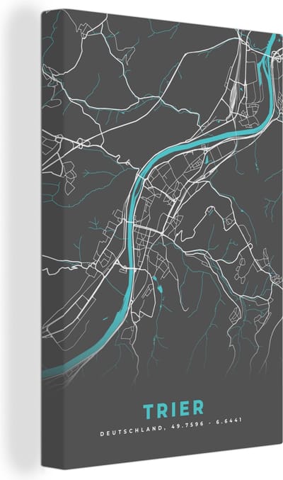 Canvas Schilderij Stadskaart – Plattegrond – Duitsland – Blauw – Trier – Kaart - 20x30 cm - Wanddecoratie