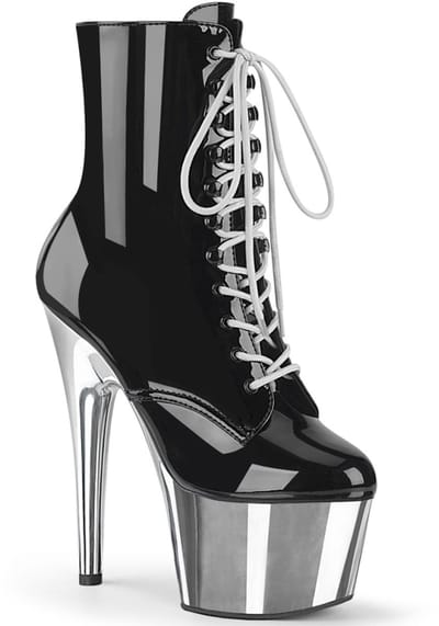 Pleaser - ADORE-1020 Plateau Laarzen, Paaldans schoenen - Paaldans schoenen - 41 shoes - Zwart/Zilverkleurig