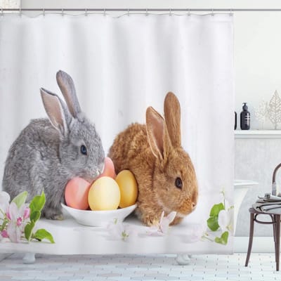 ABAKUHAUS Paashaas Douchegordijn – Dierenmotief – 175x200 cm