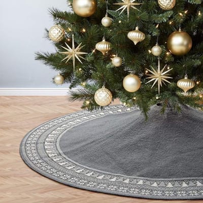 Grote Kerstboomrok van 90 cm, Dikke Kabelgebreide Rok met Sneeuwvlokpatroon voor Kerstdecoratie en Feestjes