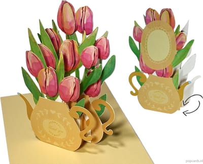 Popcards popupkaarten – Tulpenvaas Verjaardagskaart Huwelijk Bloemen Vaas met Tulpen Vriendschap Felicitatie Huwelijk Beterschap Troost Tulp pop-up kaart 3D wenskaart