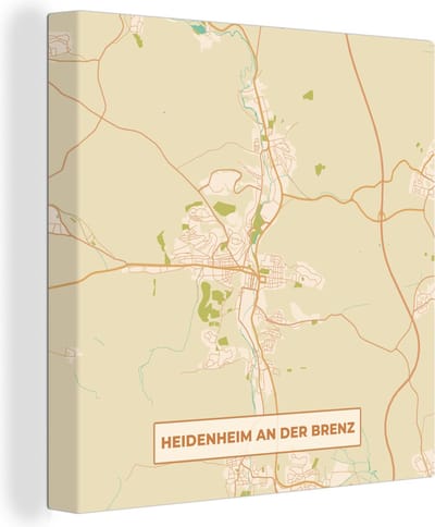Canvas Schilderij Vintage - Stadskaart - Heidenheim an der Brenz - Kaart - Plattegrond - 20x20 cm - Wanddecoratie
