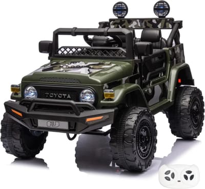 Toyota FJ Cruiser Full Option Elektrische Kinderauto 1 tot 6 jaar – Officieel Gelicentieerd Accuvoertuig met Lederen Zitje, Schokdempers & Bluetooth – 12V Kinderauto met Afstandsbediening, 3-puntsgordel & Soft-Start – Groen