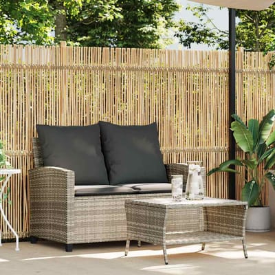 vidaXL - Tuinbank - 2-zits - met - kussens - & - tafel - poly - rattan - lichtgrijs