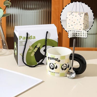 Panda Welp Creatieve Keramische Waterbeker Souvenir Mok Evenement Cadeau Stel Hoge Uitstraling Cadeauverpakking 301-400ml beige