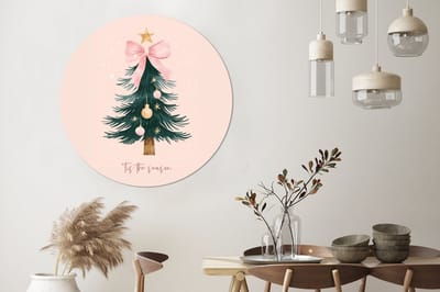 WallCircle - Wandcirkel - Muurcirkel - Christmas Season - Kerst - Kerstboom - Roze - Aluminium - Dibond - 140x140 cm - Binnen en Buiten